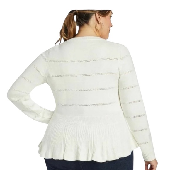 NWT Draper James Peplum Knit Pointelle Sweater Willow White Size XXL - Picture 3 of 14